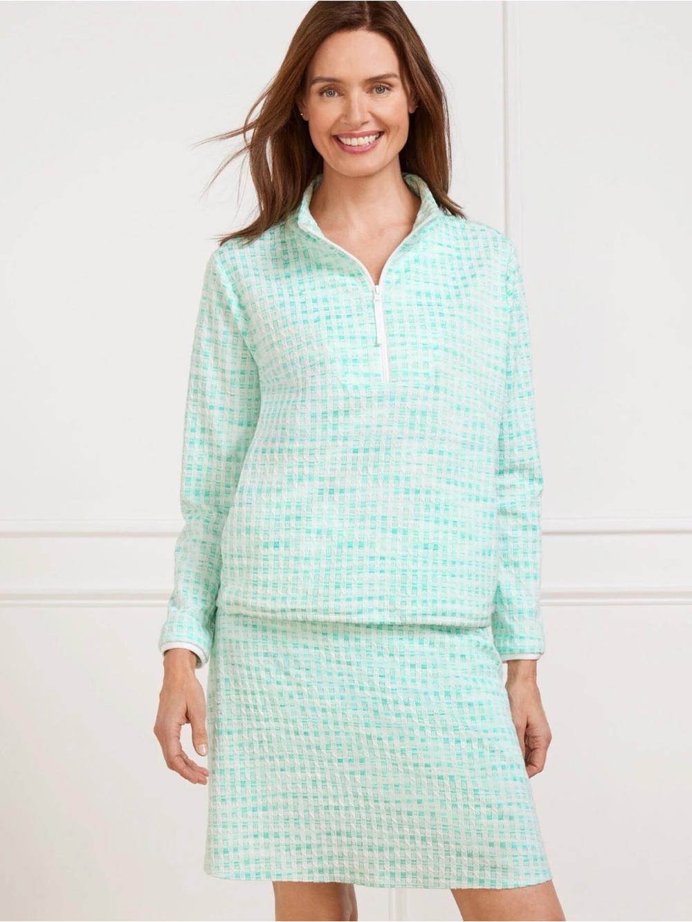 T by Talbots Picnic Plaid Bungee Hem Half-Zip Sweatshirt Size Small